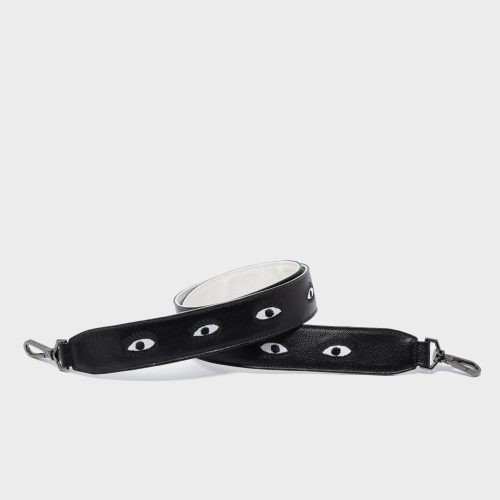 Detachable Black Leather Shoulder Strap - All Over Eyes Embroidery